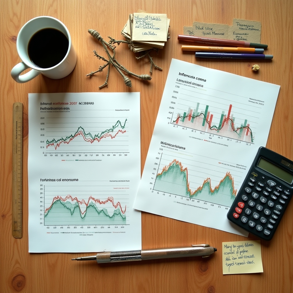 Visual representation of economic concepts with charts and financial documents