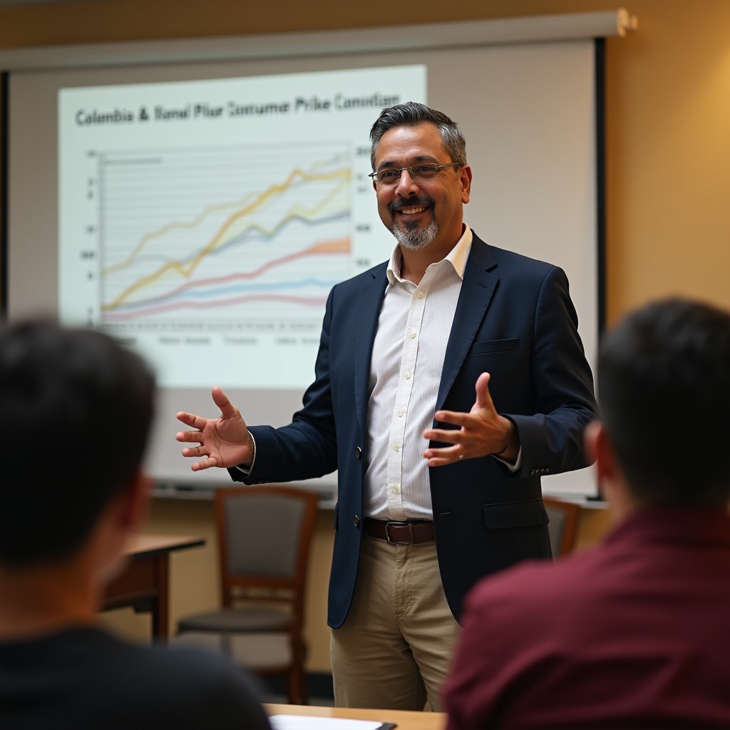 Instructor explaining economic concepts to a small group